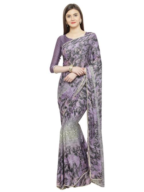 purple cotton printed saree - 15008917 - Very Small Image - 1