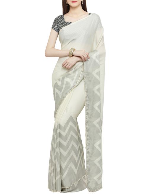 cream printed saree - 15008919 - Very Small Image - 1