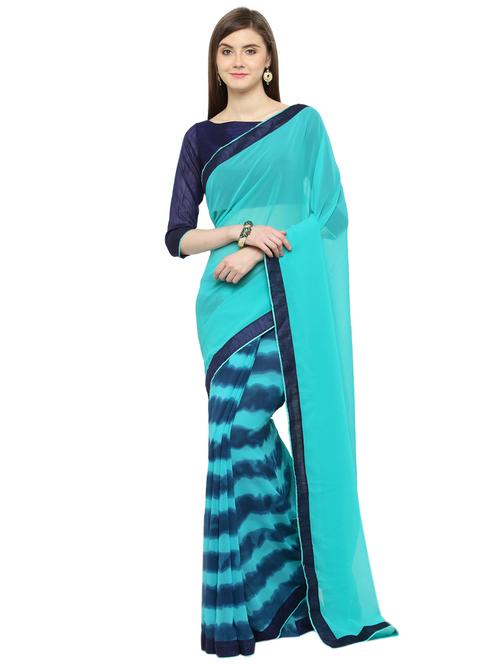 turquoise georgette half and half saree with blouse - 15008928 - Very Small Image - 1