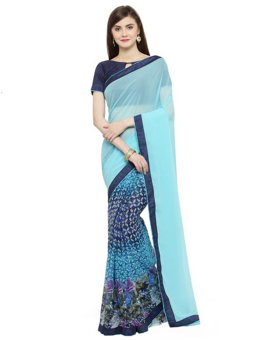 sky blue georgette half and half saree - 15008938 - Very Small Image - 1