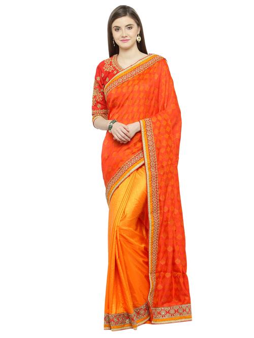 orange georgette half and half saree - 15008939 - Very Small Image - 1