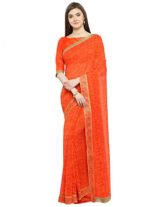 orange georgette printed saree - 15008952 - Very Small Image - 1