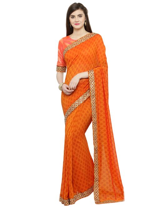 orange georgette printed saree - 15008953 - Very Small Image - 1