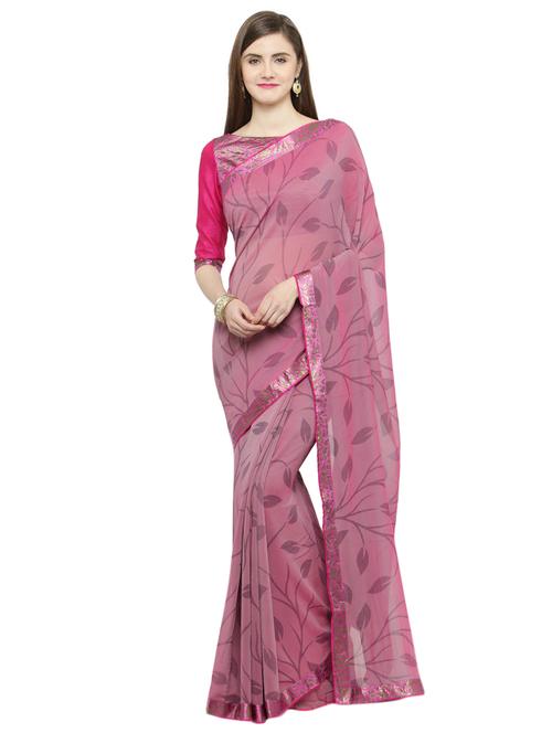 purple georgette printed saree with blouse - 15008955 - Very Small Image - 1