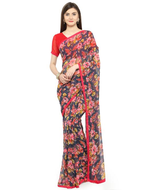blue georgette printed saree - 15008991 - Very Small Image - 1
