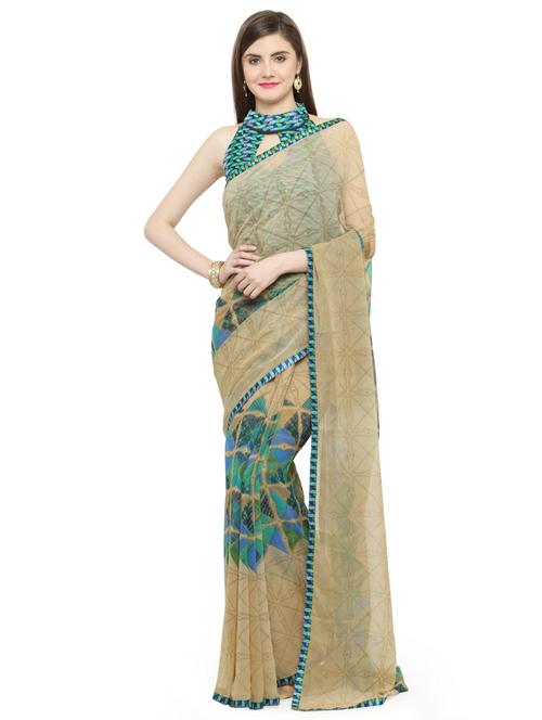 beige georgette printed saree - 15008992 - Very Small Image - 1