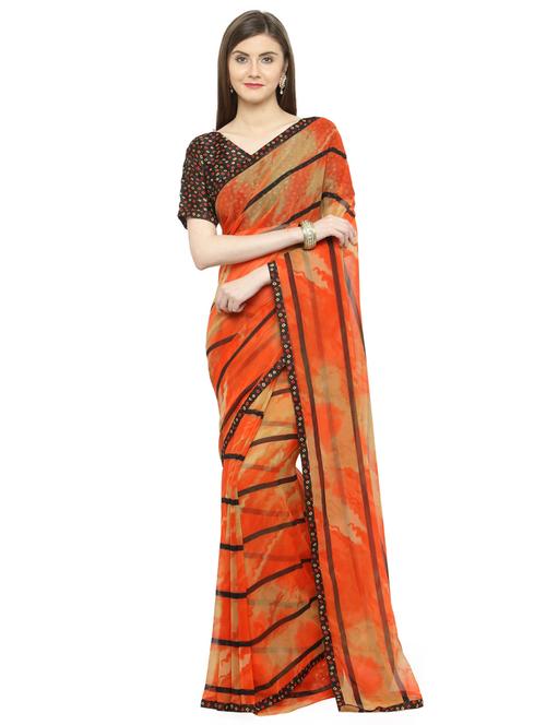 orange georgette printed saree - 15008993 - Very Small Image - 1