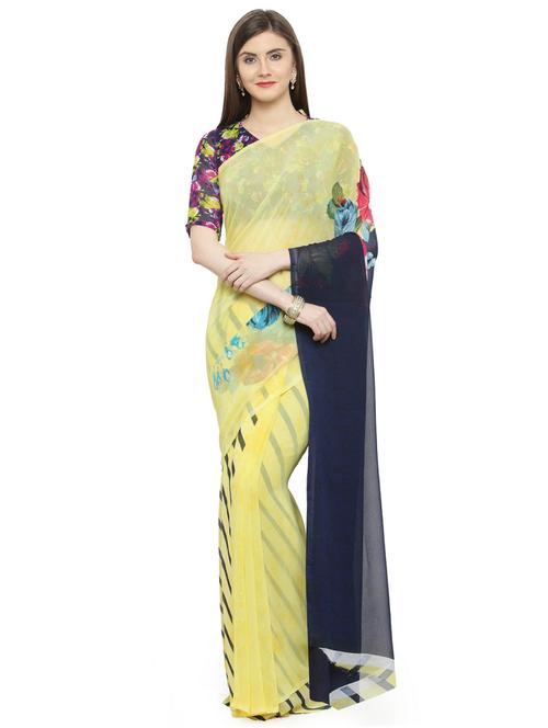 yellow georgette printed saree - 15009003 - Very Small Image - 1