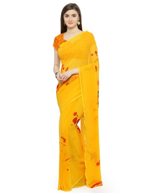 yellow georgette printed saree - 15009005 - Very Small Image - 1