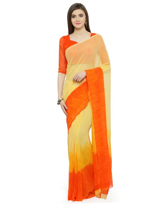 yellow georgette printed saree - 15009013 - Very Small Image - 1