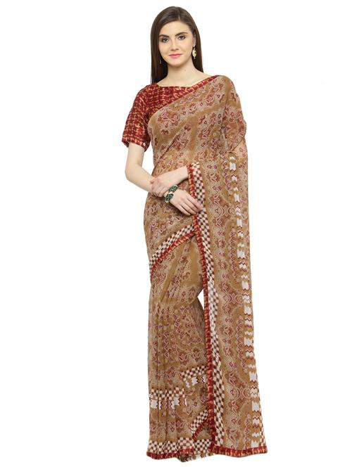 brown georgette printed saree - 15009016 - Very Small Image - 1