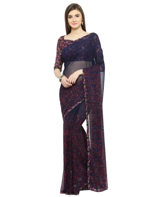 blue georgette printed saree - 15009017 - Very Small Image - 1