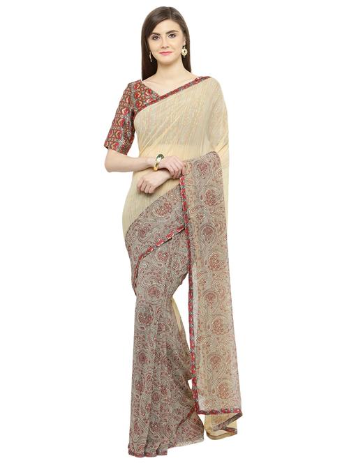 cream georgette printed saree - 15009018 - Very Small Image - 1