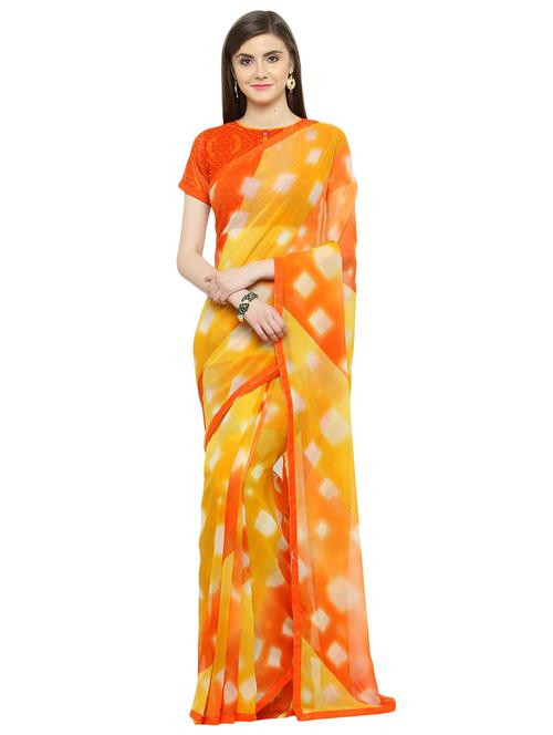 orange georgette printed saree - 15009032 - Very Small Image - 1