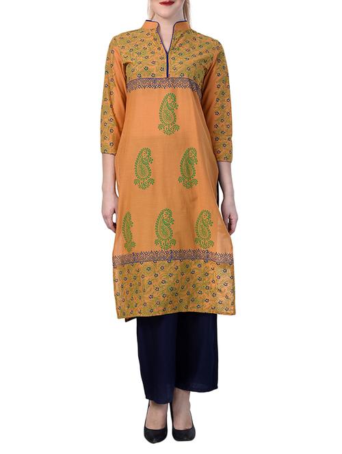 orange cotton straight kurta - 15009372 - Very Small Image - 1