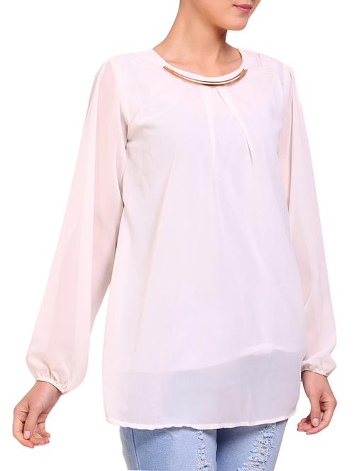 white solid georgette tunic - 15009375 - Very Small Image - 1