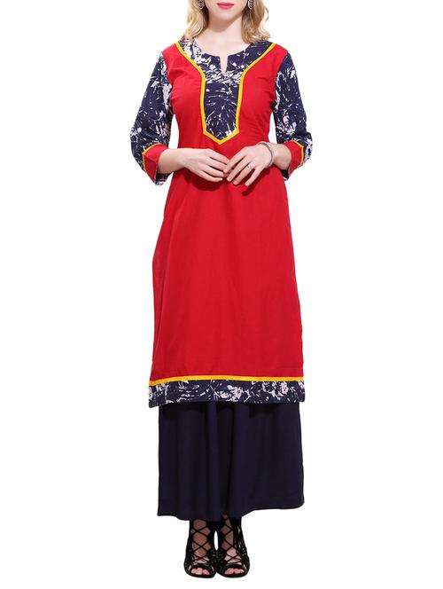 red cotton straight kurta - 15010124 - Very Small Image - 1