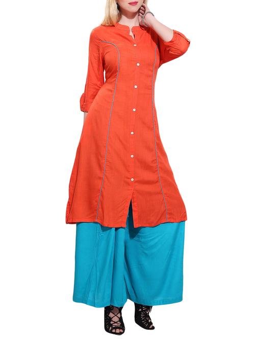 orange rayon solid kurta - 15010156 - Very Small Image - 1