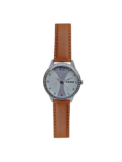 jm new leina style l2 silver dial brown leather belt watch - 15014031 - Very Small Image - 1