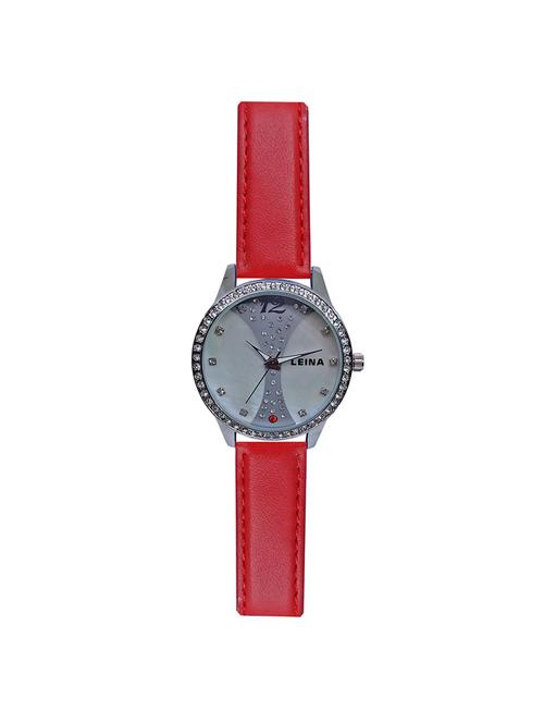 jm new leina style l4 silver dial red leather belt watch - 15014032 - Very Small Image - 1