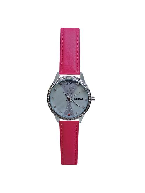 jm new leina style l4 silver dial pink leather belt watch - 15014036 - Very Small Image - 1