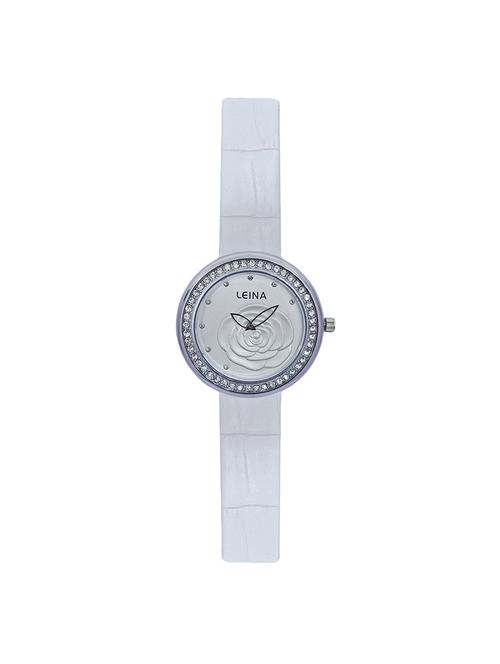 jm new leina style l3 silver dial white leather belt watch - 15014044 - Very Small Image - 1