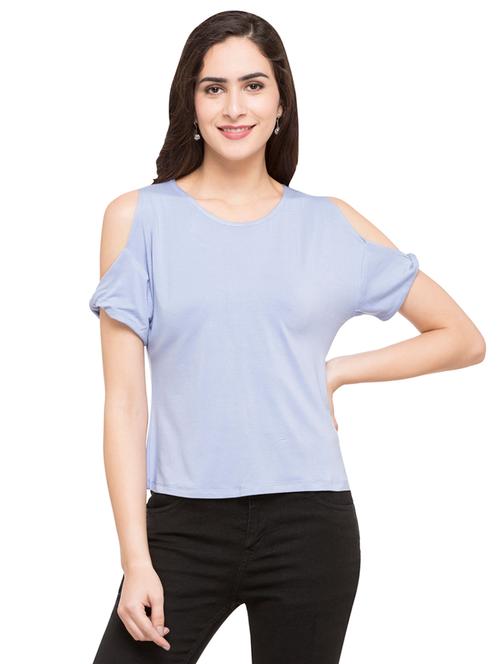 light blue solid cold shoulder top - 15014952 - Very Small Image - 1