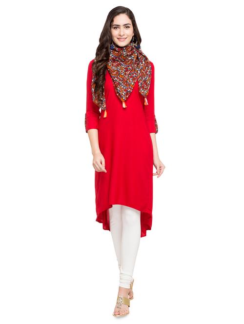 red viscose solid kurta - 15014980 - Very Small Image - 1