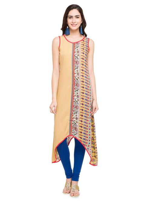 beige cotton blend asymmetric kurta - 15014989 - Very Small Image - 1