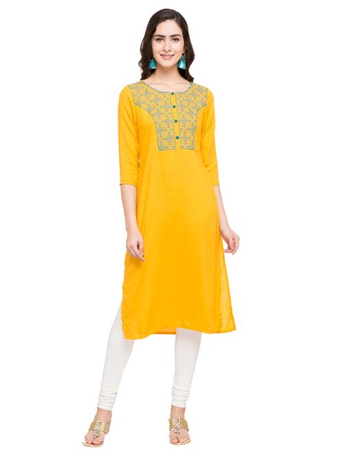 yellow viscose straight kurta - 15015006 - Very Small Image - 1