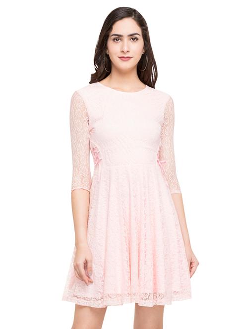 pink solid fit & flare dress - 15015040 - Very Small Image - 1