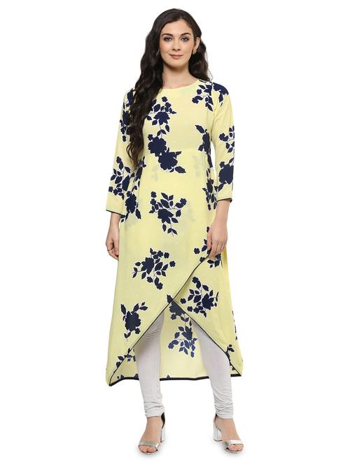 yellow crepe asymmetric kurta - 15015102 - Very Small Image - 1
