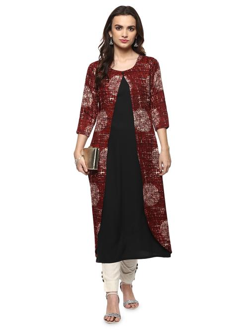 maroon viscose layered kurta - 15015131 - Very Small Image - 1