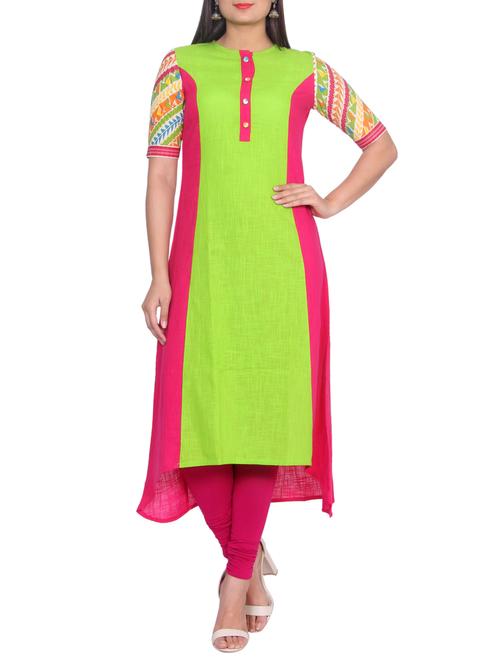 pink cotton high low kurta - 15015961 - Very Small Image - 1