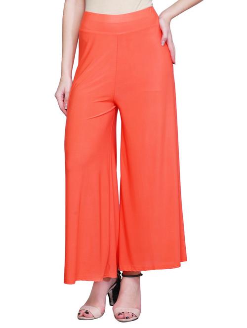 orange solid crepe palazzo - 15016015 - Very Small Image - 1
