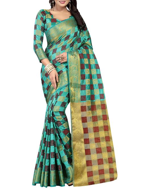 turquoise nauvari silk saree with blouse - 15016127 - Very Small Image - 1
