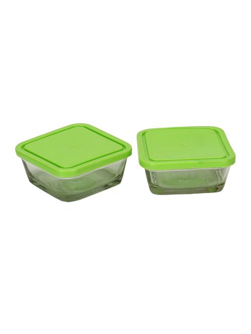 transparent glass container set with green plastic lid (set of 2) - 15016232 - Very Small Image - 1