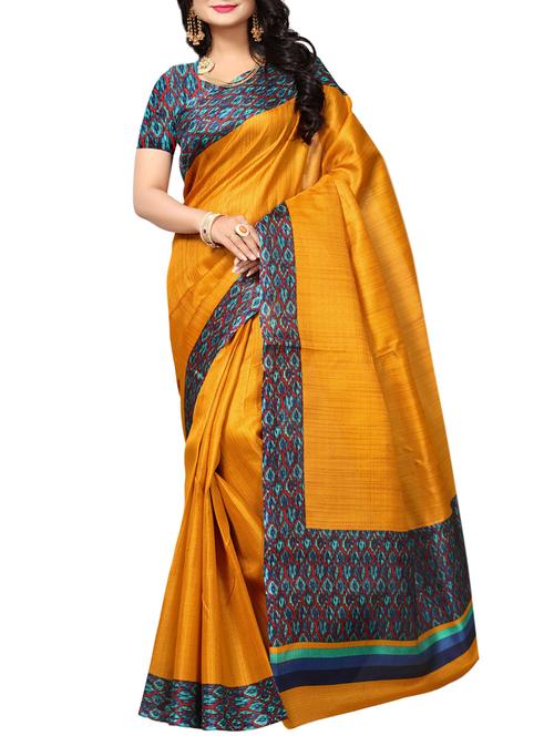yellow art silk bordered saree with blouse - 15016979 - Very Small Image - 1
