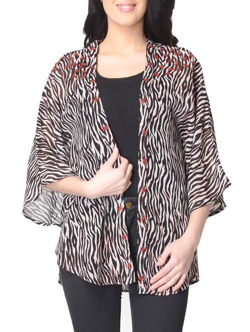 black animal printed georgette shrug - 15017152 - Very Small Image - 1