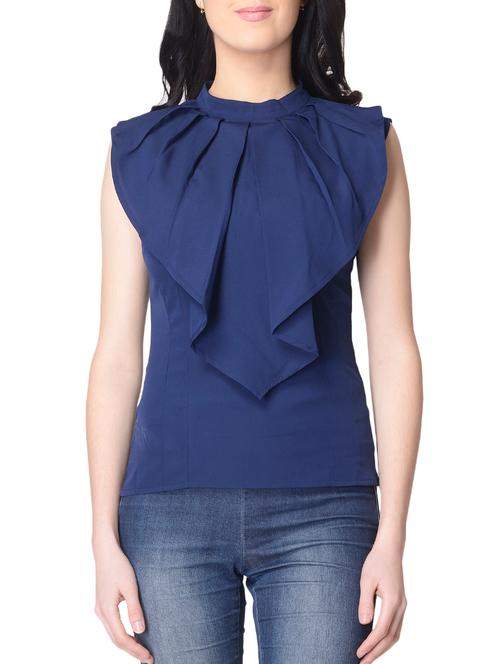 navy blue solid crepe top - 15017158 - Very Small Image - 1
