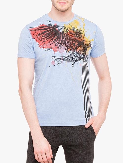light blue cotton blend chest print tshirt - 15017288 - Very Small Image - 1