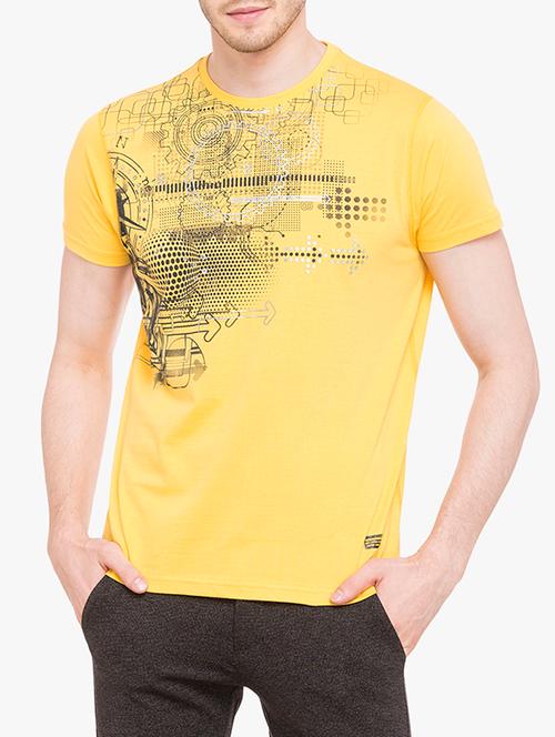 yellow cotton chest print tshirt - 15017291 - Very Small Image - 1