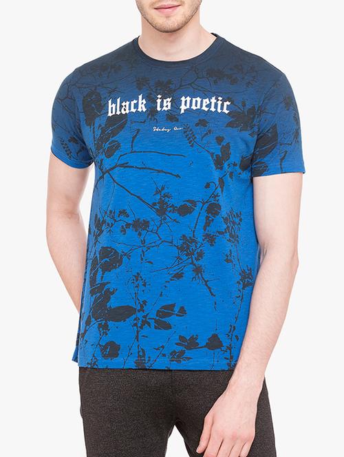 blue cotton blend all over print t-shirt - 15017296 - Very Small Image - 1