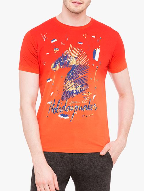 orange cotton chest print t-shirt - 15017305 - Very Small Image - 1