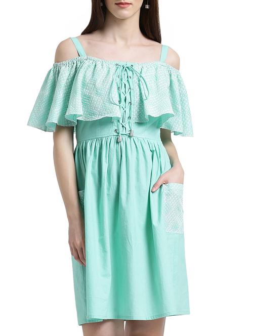 blue solid cotton layered dress - 15019193 - Very Small Image - 1