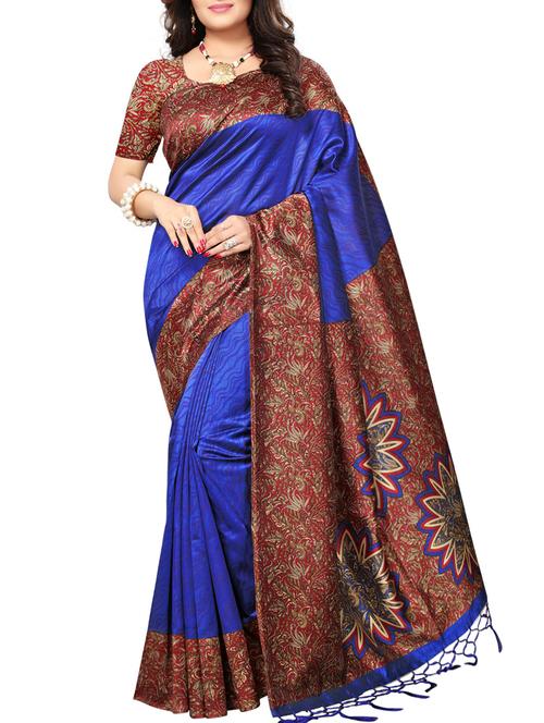 contrast bordered printed saree with blouse - 15019233 - Very Small Image - 1