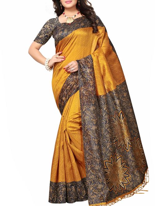 contrast bordered printed saree with blouse - 15019235 - Very Small Image - 1