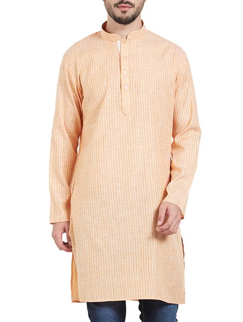 peach cotton long kurta - 15019272 - Very Small Image - 1