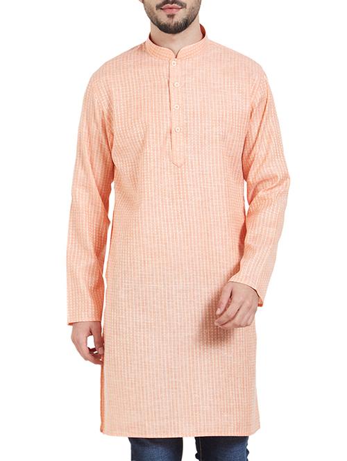 peach cotton long kurta - 15019275 - Very Small Image - 1