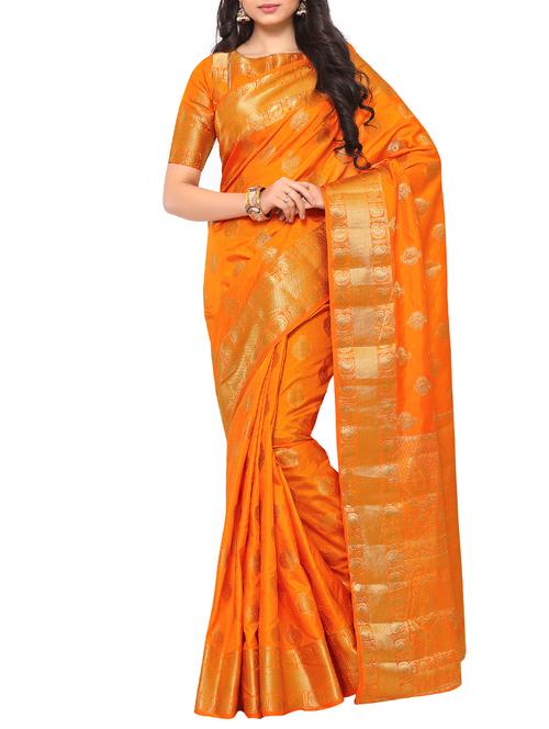 orange art silk kanjivaram saree - 15019301 - Very Small Image - 1
